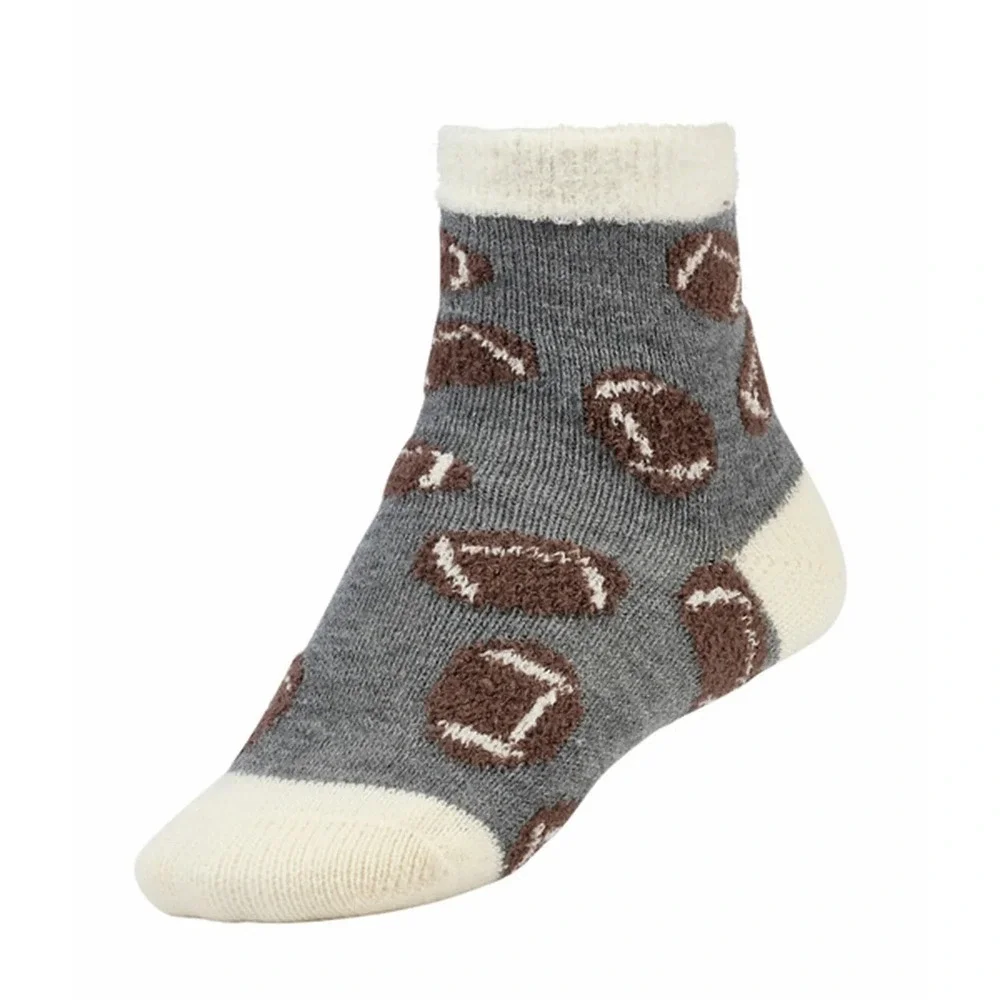 Cozy Football Fuzzy Socks Gray Sports Socks Ankle Socks Warm‎ Comfy Youth Small